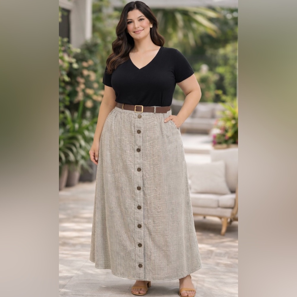 Maurices Taupe Striped Button-Front Skirt